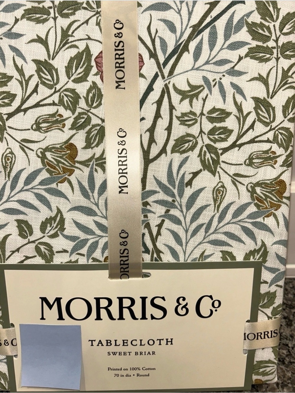 William Morris & Co Sweet Briar Floral 70" Round Blue Green Cotton Tablecloth